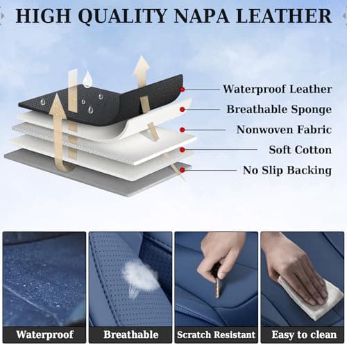 Coverado Seat Covers, Car Seat Covers Front Seats, Car Seat Cover, Car Seat Protector Waterproof, Car Seat Cushion Nappa Leather, Blue Seat Covers Carseat Cover Universal Fit for Most Cars — view 5