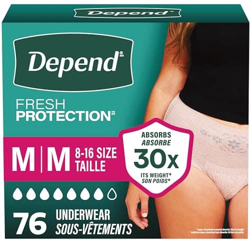 Depend Fresh Protection Adult Incontinence Underwear for Women (Formerly Depend Fit-Flex), Disposable, Maximum, Medium, Blush, 76 Count (2 Packs of 38)