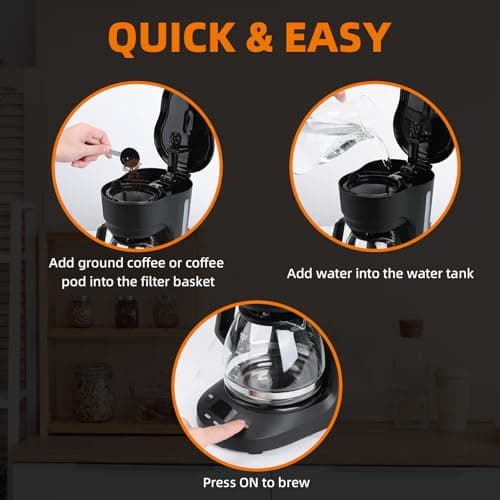 Electactic 5-Cup Drip Coffee Maker, a compact coffee machine with a digital clock and 24-hour programmable timer, featuring Auto Shut-Off, and a Removable Filter Basket for Home & Office-Deep Black — view 5