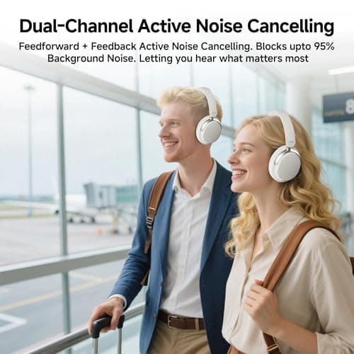 FunHub Over-Ear Hybrid Active Noise Cancelling Headphones, Bluetooth 5.4, 160H ANC Playtime, Transparency Mode, Deep Bass, Multipoint, IPX4, HD Call Mic, Foldable Portable, Travel Gym Work - White — view 2