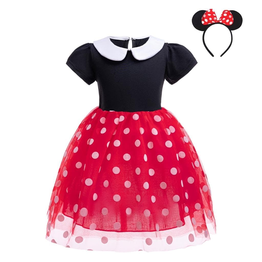 Lito Angels Disfraz Vestido de Princesa Ratona Mouse con Aro de Pelo Orejas de Ratón para Bebe Niñas Talla 18-24 meses, Lunares Rojo (Número de etiqueta 90)
