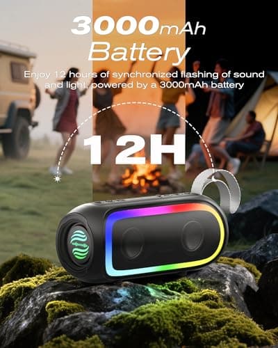 Portable Bluetooth Speaker, IPX6 Waterproof 20W HiFi Stereo Sound with Deep Bass 12H Playtime BT 5.2 Wireless TWS 7 Color Lights soundbox for Smartphone/Tablet/All Occasions — view 2
