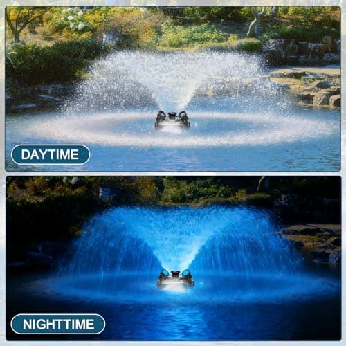 Floating Pond Fountain, 750W 110V 15,000 GPH Pond Pump with 4 RGB Lighting, 100-Foot Power Cord for Small & Large Ponds, Lakes — view 4