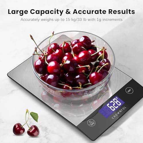 CROWNFUL Food Scale, 33lb Rechargeable 304 Stainless Steel Digital Kitchen Scale Weight Grams and Ounces with LCD Display and Type-C Charging for Meal Prep, Baking and Cooking — view 4