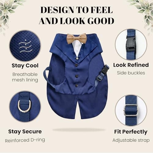 AVERYDAY Dog Tuxedo with Bow Tie for Wedding Outfit, Dog Suit Costume for Christmas Halloween Valentine’s Day, Adjustable Pet Tux Harness with Leash Ring, Formal Wear for Small Medium Large Dogs — view 4
