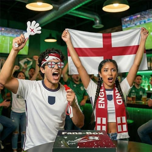 Louxiar 7 Pcs Cheering Kit for Football Matches, 2026 England Soccer Fan Game Day Accessory Set, Includes Flag, Glasses, Whistle, Clapper, Wristband, Scarf & Headband — view 3