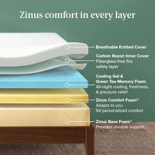 Zinus Queen Mattress - 10 Inch Green Tea Cooling Gel Memory Foam Mattress, Pressure Relief, for Cool Sleep, CertiPUR-US Certified Foam, Mattress in a Box, 10-Year Warranty, Queen Size — view 2