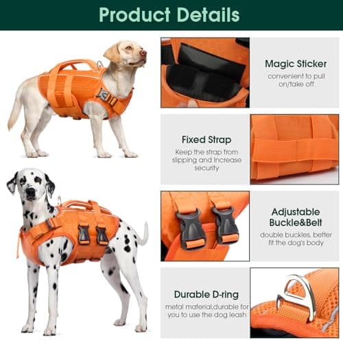 Kuoser Dog Life Jacket High Flotation, Reflective Dogs Life Vest for Swimming Boating, Adjustable Small Medium Large Dog lifejacket, Lightweight Dogs Life Preserver Rescue Handle Spring Summer Pool — view 2