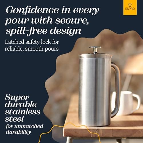 ESPRO Pro P7 Brushed Stainless Steel French Press 304 – Patented Double Walled Micro-Filter Insulated French Press Coffee Maker, Grit-Free Brew - Heat Resistant BPA Free - 18oz — view 6