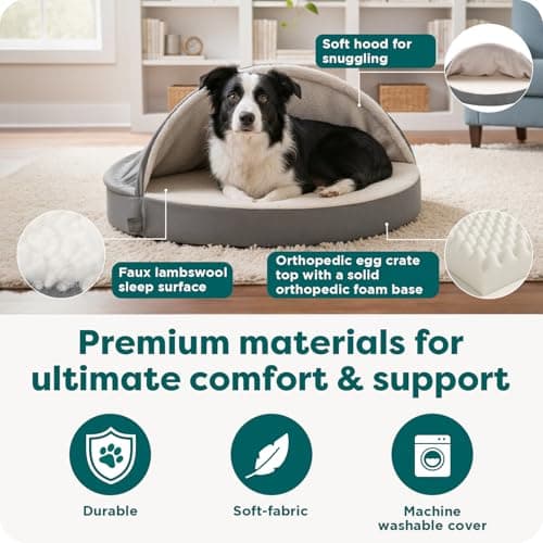 Furhaven 44" Round Orthopedic Dog Bed for Large Dogs w/Removable Washable Cover, for Dogs Up to 80 lbs - Sherpa & Suede Snuggery - Gray, 44-inch — view 4