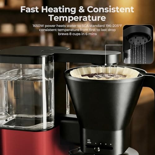 Kismile 8 Cup Drip Coffee Maker, SCA Certified Hot & Cold Brew Coffee Machine, Fast Heating to 197–205℉, 40 Min Keep Warm, Adjustable Flow Control, Easy to Clean — view 2