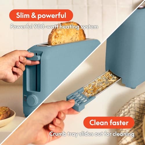 bella 2 Slice Slim Toaster, Fits-anywhere™ Kitchenware, 6 Setting Shade Control with Reheat & Cancel Buttons, Fits Sourdough, 10” Long Slot, Anti Jam & Auto Shutoff, 900 Watt, Surf — view 4