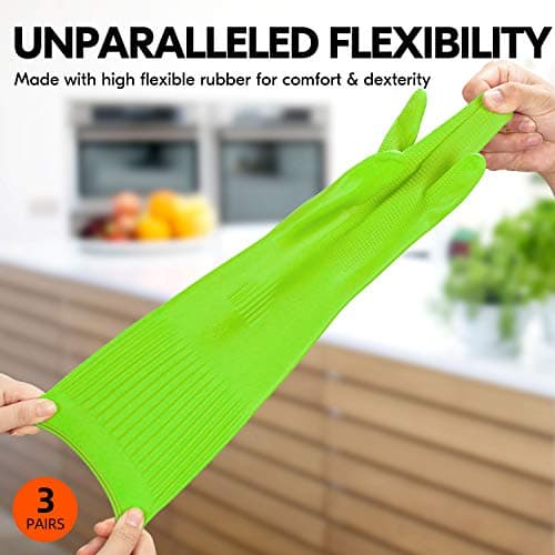 Vgo 3Pairs Dishwashing Gloves, Reusable Household Gloves, Kitchen/Cleaning (Size M, Green, RB2143) … — view 2
