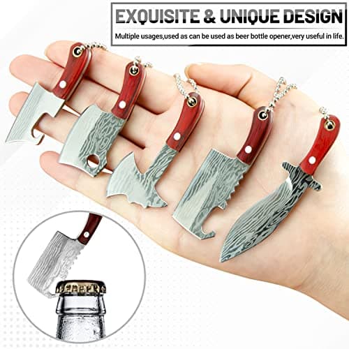 MGZTTHW 5pcs Tiny Knife Keychain, Mini Pocket Knives Chef, Cute Portable Tiny Pocket knife Pendant with Sheath Package Opener Outdoor Camping Box Cutter Tiny Things for Presents for Christmas — view 4