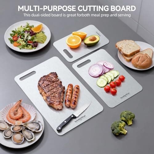 100% Pure Titanium Cutting Board Set of 3, Reversible Dual Side Hygienic Kitchen Cutting Board, Odor Resistant Stain Proof Metal Board with Handle Cutout, Dishwasher Friendly — view 6