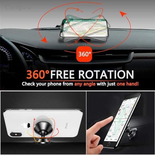 Coolpow【2 Packs Magnetic Phone Holder for Car【Strong Magnet】 Phone Holders for Your Car Phone Holder Mount【4 Metal Plate】 Universal Car Accessories for Women Men for iPhone Samsung Speakerphones — view 4