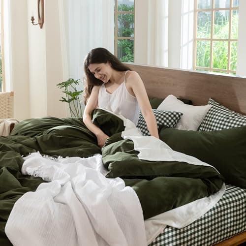MooMee Duvet Cover Set 100% Washed Cotton Linen Like Queen — view 3