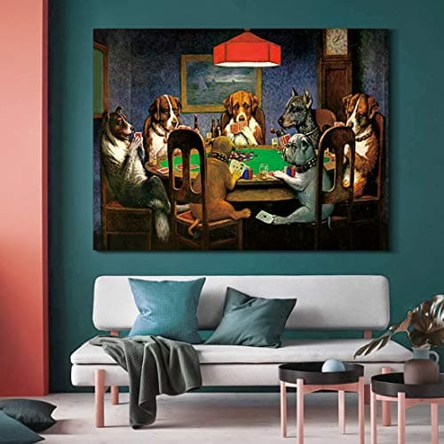 Denozer Dogs Playing Poker Canvas Wall Art Prints 40 x 28 inch Chess and Cards Room Anthropomorphic Dog Game Painting Funny Home Decor Picture for Living Room Bedroom — view 3