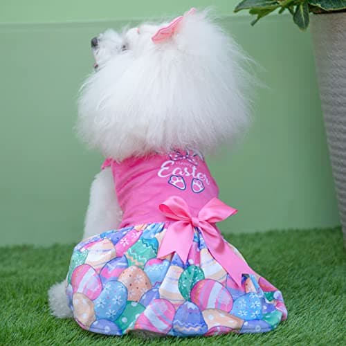 CuteBone Happy Easter Eggs Dog Dress Velvet for Small Dogs Girl Pink Puppy Dresses Dog Clothes — view 6