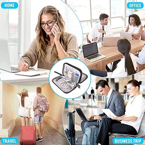 Portable Electronics Travel Organizer with Double Layer Design, Waterproof Electronic Organizer to Hold USB Flash Drive, Cords, Chargers, Phones, Earphones, Power Banks, Mouse, and SD Card Black — view 5