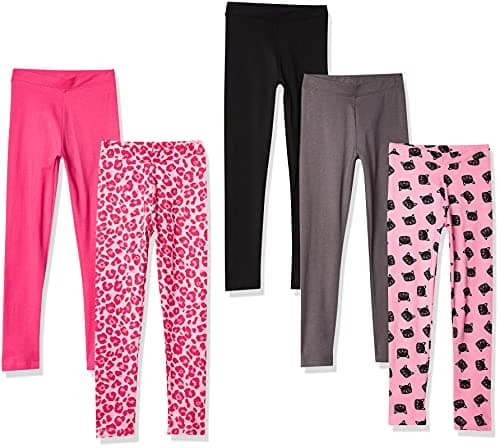 Spotted Zebra Girls' Kids Leggings, 5-Pack Pink Cat, Small