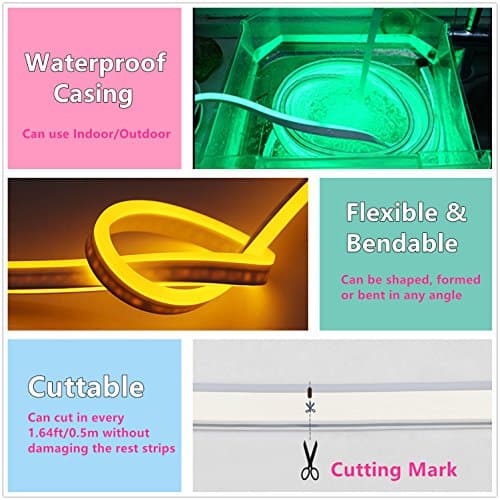 LED NEON LIGHT, IEKOV™ AC 110-120V Flexible LED Neon Strip Lights, 120 LEDs/M, Waterproof 2835 SMD LED Rope Light + Controller Power Cord for Home Decoration (16.4ft/5m, Red) — view 4