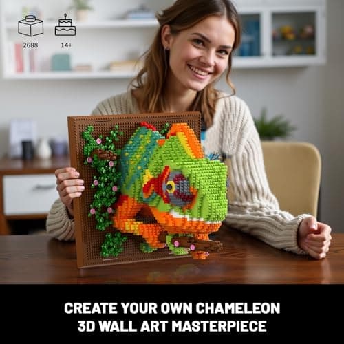 Chameleon Animal 3D Wall Art Micro Mini Building Blocks Set for Adults, Unique Home Wall Decor or Table Display, No Compatible with Lego, Ideal Birthday Christmas Toy Gift for Teens 14+ (2688 PCS) — view 4