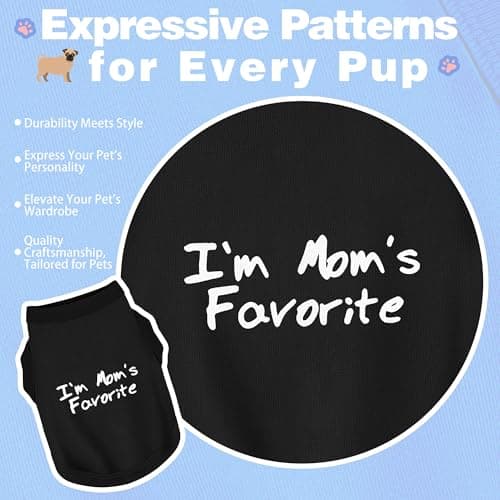 Cozy Sleeveless Canine Wear Dog Clothes, Soft, Lightweight, and Breathable Cotton Dog Shirt with I'm Mom's Favorite Print.Vest Tank Top Ideal for Small, Medium, and Large Breeds Black M — view 3