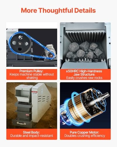 VEVOR Jaw Crusher Machine, 2.2KW High Power Rock Stone Crush Machine, 6.10 x 5.12 inch Feeding Port, 1740 RPM Speed Stone Shatter Grinder, Electric Stone Shatter 220V, for Rock Coal Glass Bottle — view 5