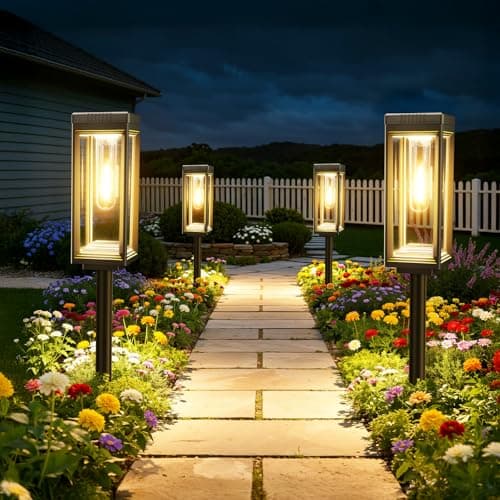 WdtPro 8 Pack Tall Solar Pathway Lights Outdoor, Bright Solar Powered Garden Lights Waterproof, Auto On/Off, Up to 15H Outdoor Lighting for Lawn Patio Walkway Driveway Path Yard Decor — view 6