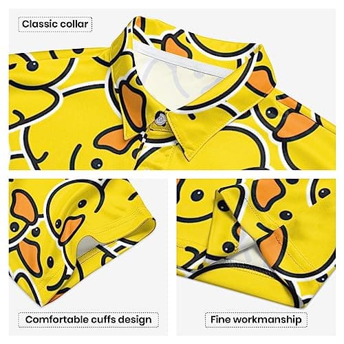 Mens 80s Golf Shirt Dry Fit Performance Short Sleeve Print Shirts Funny 90s Golf Shirts for Men, Yellow Duck, Large — view 4