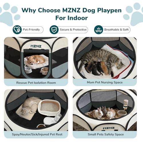 MZNZ Dog Playpen, Portable Cat Playpen Crate Indoor for Dogs Cats Rabbits, Foldable Small Animal Guinea Pigs Bunny Cage Enclosure for Outdoor, Pop Up Dogs Cats Tent Kennel with Carrying Case, Grey — view 2