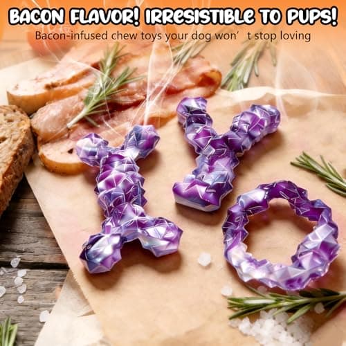 WOWBALA 3 Pack Dog Chew Toys for Aggressive Chewers,Indestructible Dog Toy for Medium Large Dogs, Chew Toys to Keep Dogs Busy,Super Chewer with Tough Nylon, Reduce Boredom & Anxiety（Bacon Flavored） — view 2
