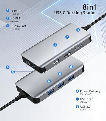 SWITCHFLUX USB C Docking Station Dual Monitor,Laptop Docking Station 3 Monitors Triple 4K Display with 2 HDMI, DisplayPort,100W PD Charging,USB 3.0 Ports Multiport Adapter for Dell, HP, Lenovo,etc