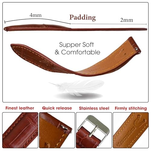 20mm Light Brown Handmade AIIigator Belly Watch Band Men Quick Release Hornback Croc Replacement Pin Tang Buckle Wristwatch Strap by Vietnamese DH-06-20MM — view 2
