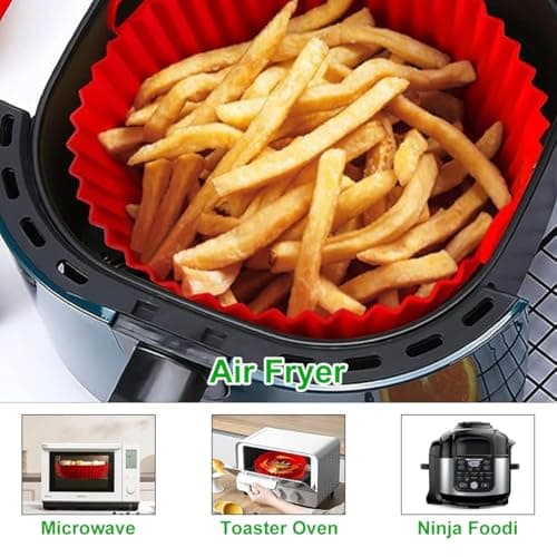 2 Pack 8 Inch Air Fryer Silicone Liners, Reusable Food Grade Air Fryer Liner Baskets, Air Fryer Silicone Mat Accessories Kitchen (Black) — view 4