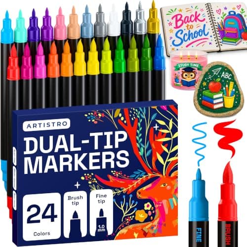 ARTISTRO 24 Acrylic Paint Markers - Paint Pens for Drawing - For Fabric, Rock, Glass, Wood, Molds - Arts & Crafts Gift for Adults, Teens, Kids, Classroom Must Haves & School Supplies