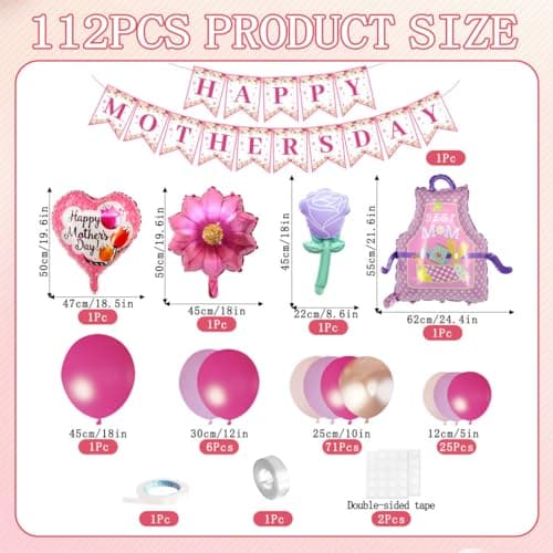 112PCS Mother's Day Balloons Arch Garland Kit Mothers Day Decorations Foil Mothers Day Balloon Flower Best Mom Balloon Latex Hot Pink Rose Gold Pink Balloons Happy Mother's Day Banner Birthday Decor — view 3