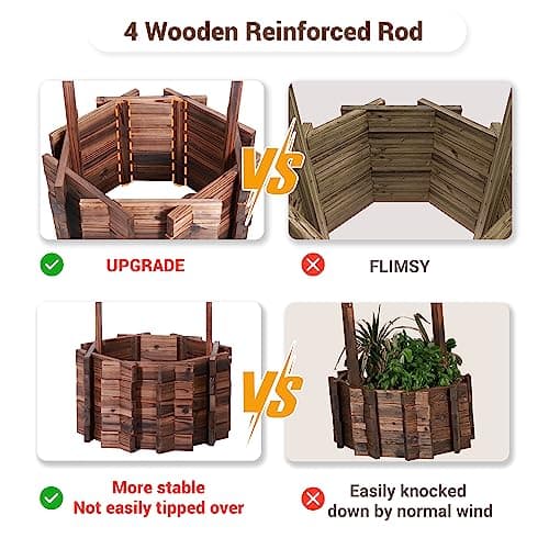 UDPATIO Wishing Wells for Outside, Wooden Wishing Well Planter for Yard, Upgrade Wishing Well with 4 Reinforced Rod & Hanging Bucket for Garden Patio Lawn Backyard Home Decor — view 2
