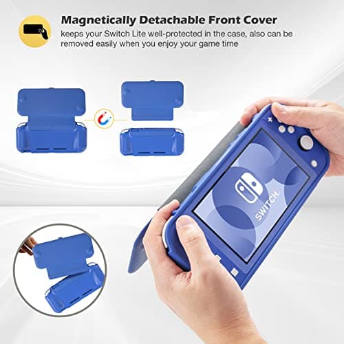 ProCase Flip Cover for Nintendo Switch Lite with 2 Pack Tempered Glass Screen Protectors, Slim Protective Flip Case with Magnetically Detachable Front Cover for Nintendo Switch Lite 2019 -Blue — view 4