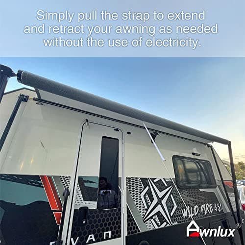 Awnlux White Manual Modular Retractable RV Awning Full Set Assemblies for RV, 5th Wheel, Travel Trailers, Toy Haulers, and Motorhome - RV Trailer Awning for Home or Camper - 16x8 Ft - Grey Fade — view 3