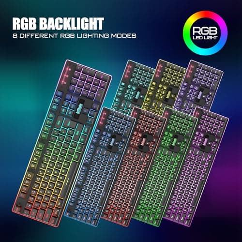 RedThunder K10 Wireless Gaming Keyboard and Mouse Combo, RGB Backlight Rechargeable 3800mAh Battery, 26-Key Anti-ghosting Keyboard + 7D 3200DPI Mice for PC Gamer — view 3