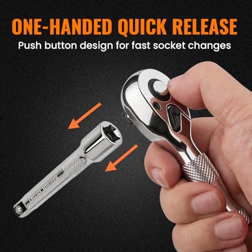 WRANIX Stubby 3/8" Drive Ratchet Wrench, 90T Mini Ratchet, Quick-Release Reversible with Cr-Mo Head and 3" Extension Bar for Tight Spaces — view 3