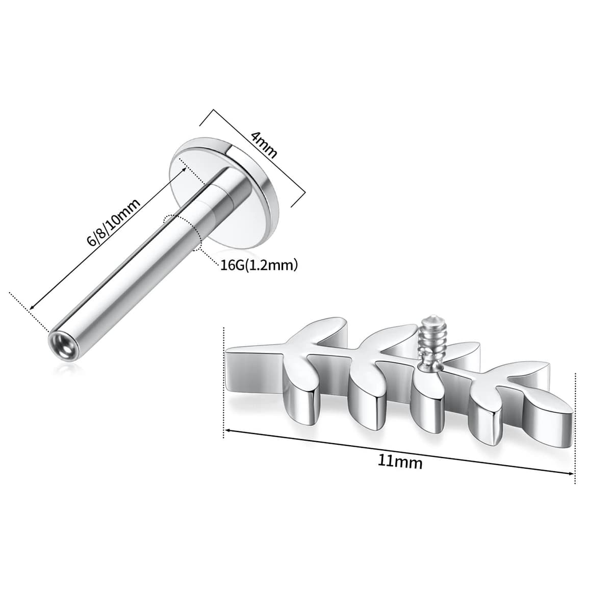 hengkaixuan 16G Titanium Labret Studs - Internally Threaded Flatback - Unisex - Silver - Piercing Jewellery — view 2