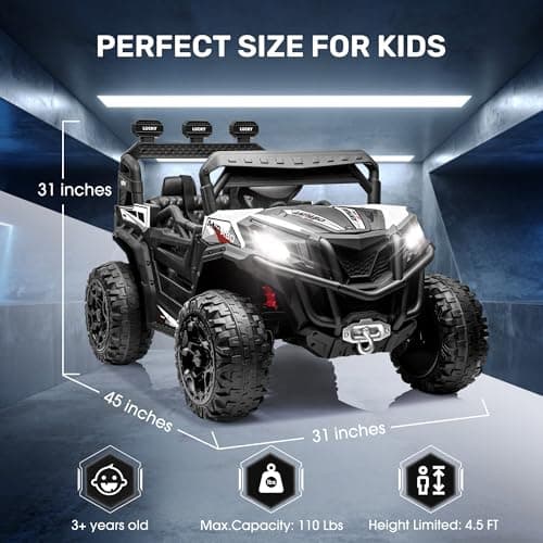 ANPABO 24 Volt Ride on Toys for Boys w/Remote Control, 4X75W Motors, Max 4.5MPH, 4WD/2WD Switchable, 4 Shock Absorbers, 19" Spacious Seat, Bluetooth, Electric Car for Kids(White) — view 5
