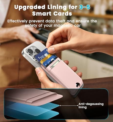 Wtuhu MagSafe Wallet with Full Find My Slim RFID-Blocking Vegan Leather Phone Wallet Portable Dual-Pocket 5 Cards Holder Strong Magnetic for iPhone 12–16 Series Not for 13/12 Mini (Pink) — view 4