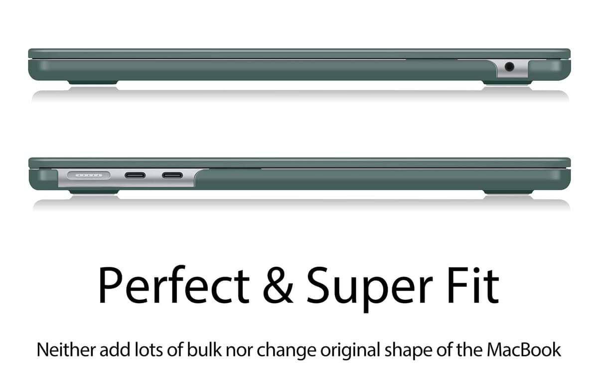 UESWILL Compatible with MacBook Air 13 inch M5 M4 M3 M2 Case 2022-2026 Model A3449 A3240 A3113 A2681 Mac Air 13.6 Matte Hard Shell Case Cover + Microfiber Cloth, Midnight Green — view 7