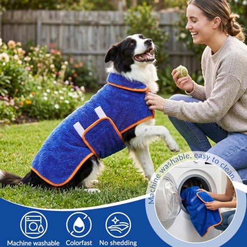 Bienbee Dog Bathrobe, Quick Drying Super Absorbent Pet Robes for Small Medium Large Dogs, Drying Coat for After Bath & Swim, Warm & Cozy Dogs Towels, Dog Puppy Bath Supplies, Dark Blue XL — view 4