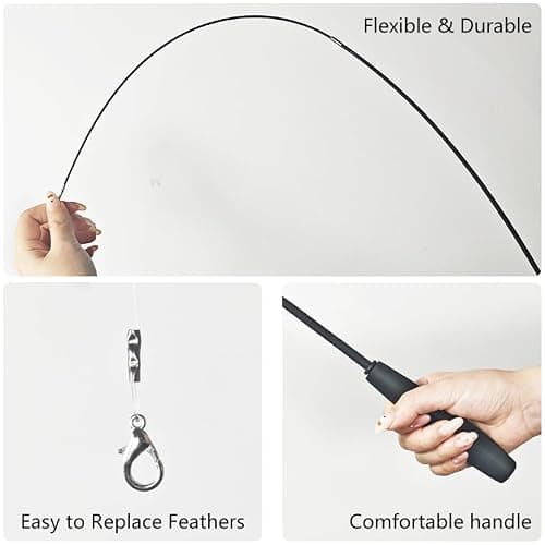 PLumeLux Cat Toys Set, 2 Retractable Wand with 9 Feather Toys Refills Catcher and Interactive Funny Exercise for Indoor Kitten — view 4
