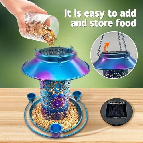 ENKAP Solar Bird Feeder for Outdoors, 3 Nectar Cups for Hummingbirds, Metal Squirrel-Proof Weatherproof, 2-in-1 Garden Lantern Auto Light at Night, Perfect for Birthdays, Christmas, Bird Lovers — view 5